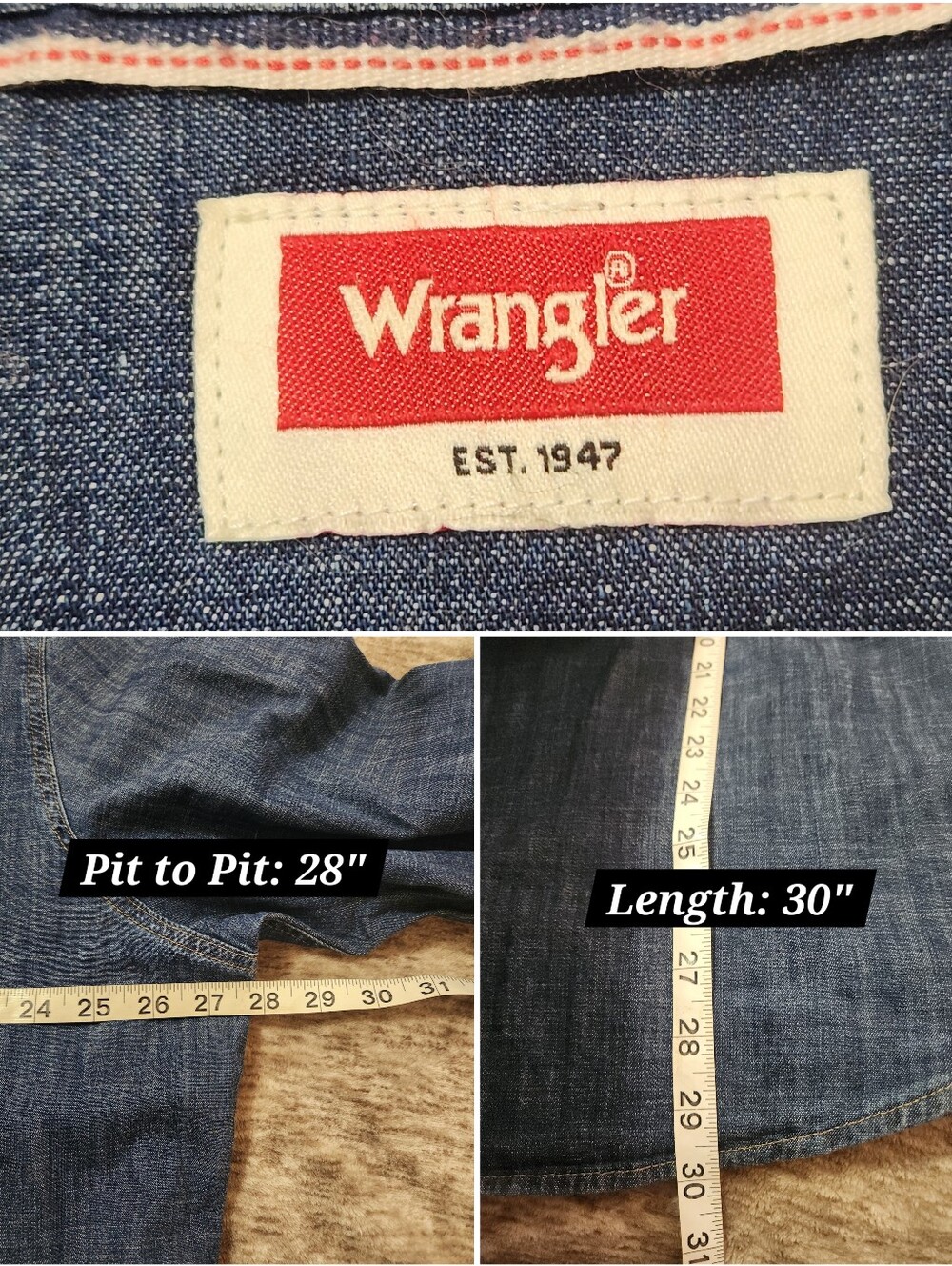 Wrangler Custom Patched Western Denim Snap Shirt Rodeo Festival Blue Size 2XL - Picture 9 of 9